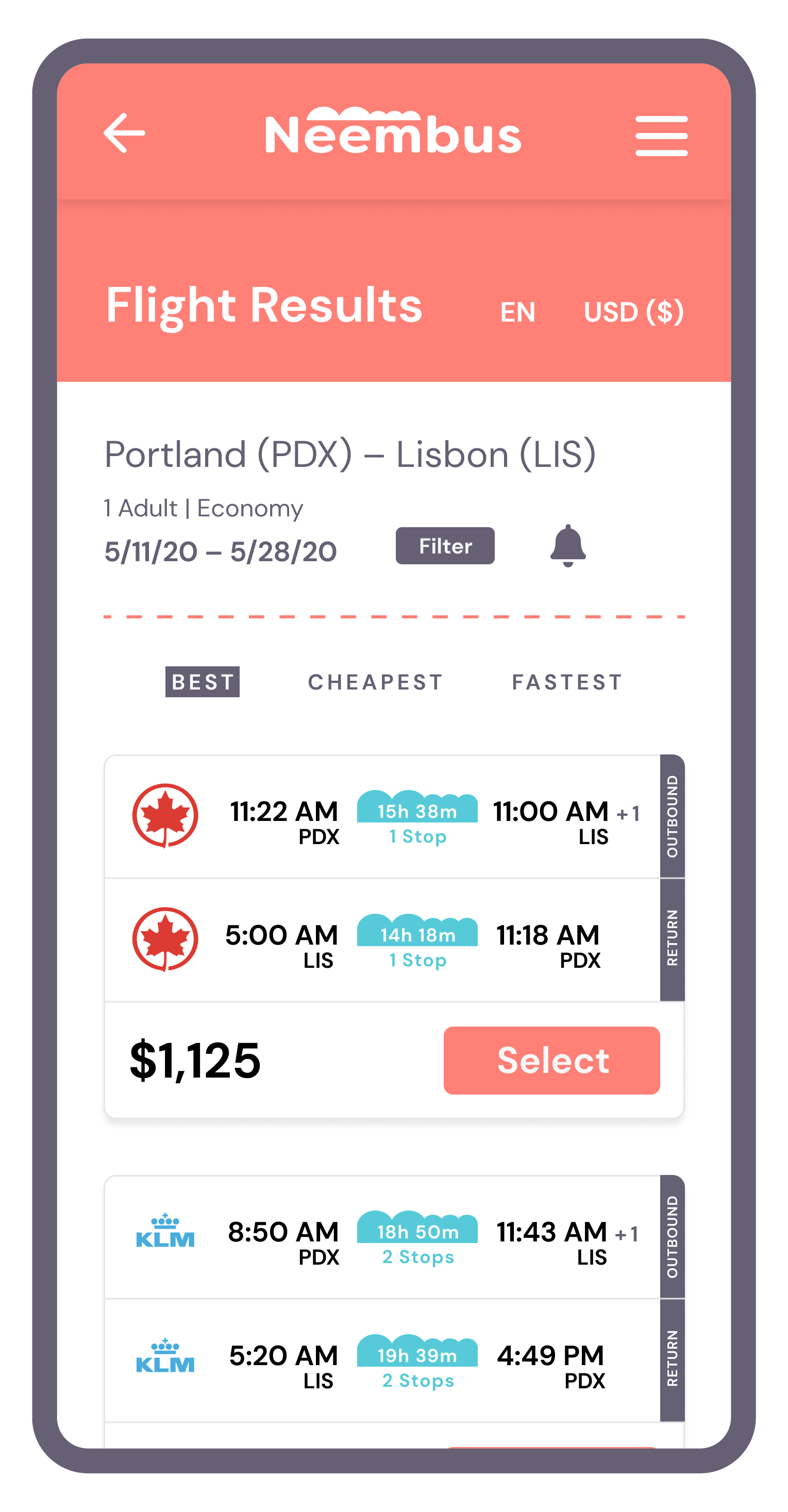 flight results